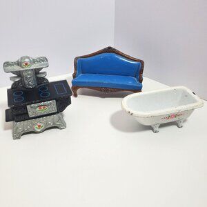 1980 Littles Dollhouse Diecast Furniture Couch Tub Cook Stove Vintage Lot